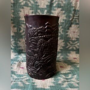 Vintage Chinese Red Sandalwood Hand-Carved Brush Pot Landscape Scholar Art